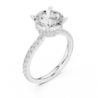 2.80 CT Round Brilliant Hidden Halo Diamond Engagement Ring with Pavé Band