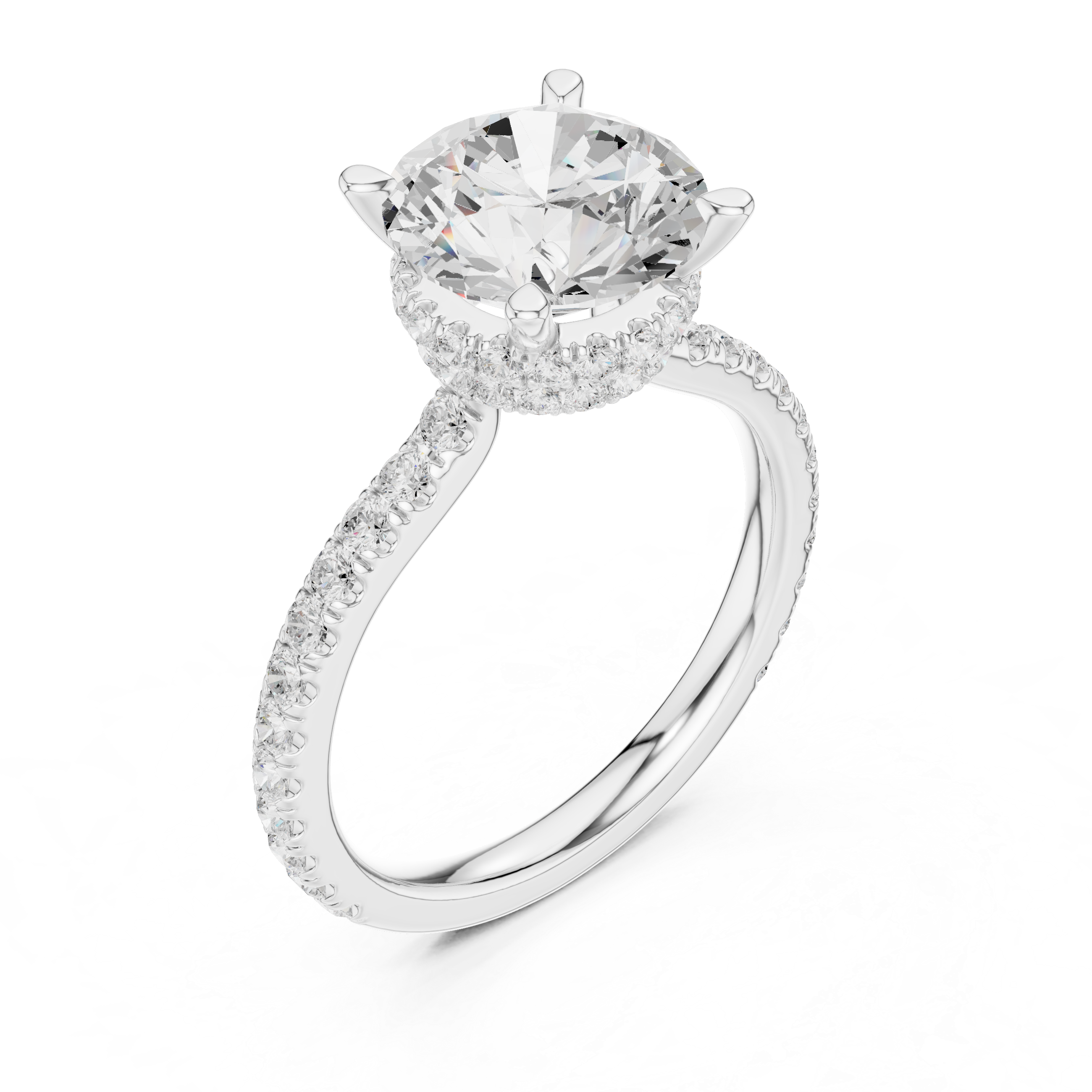 2.80 CT Round Brilliant Hidden Halo Diamond Engagement Ring with Pavé Band