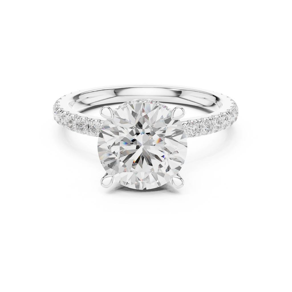 2.80 CT Round Brilliant Hidden Halo Diamond Engagement Ring with Pavé Band