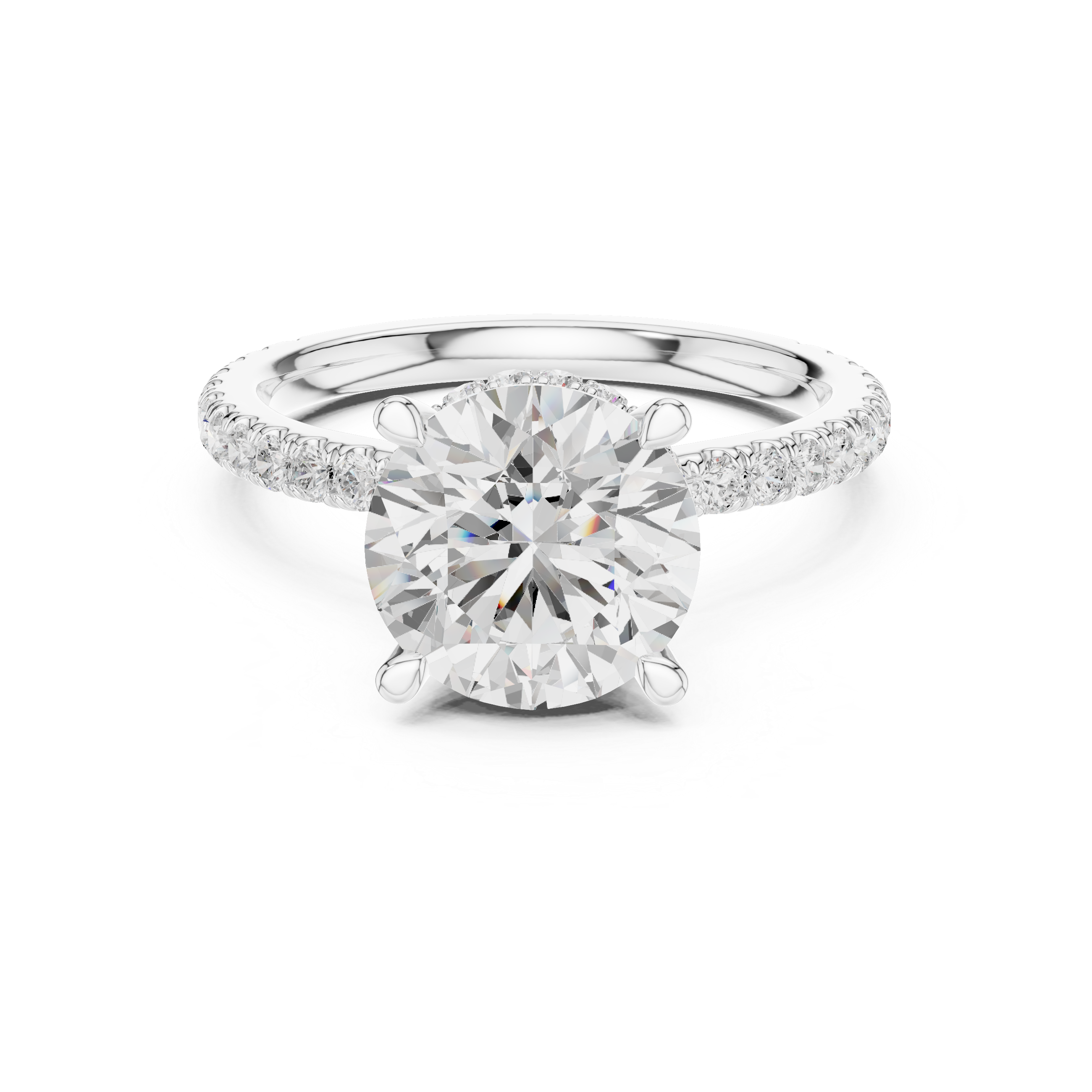 2.80 CT Round Brilliant Hidden Halo Diamond Engagement Ring with Pavé Band