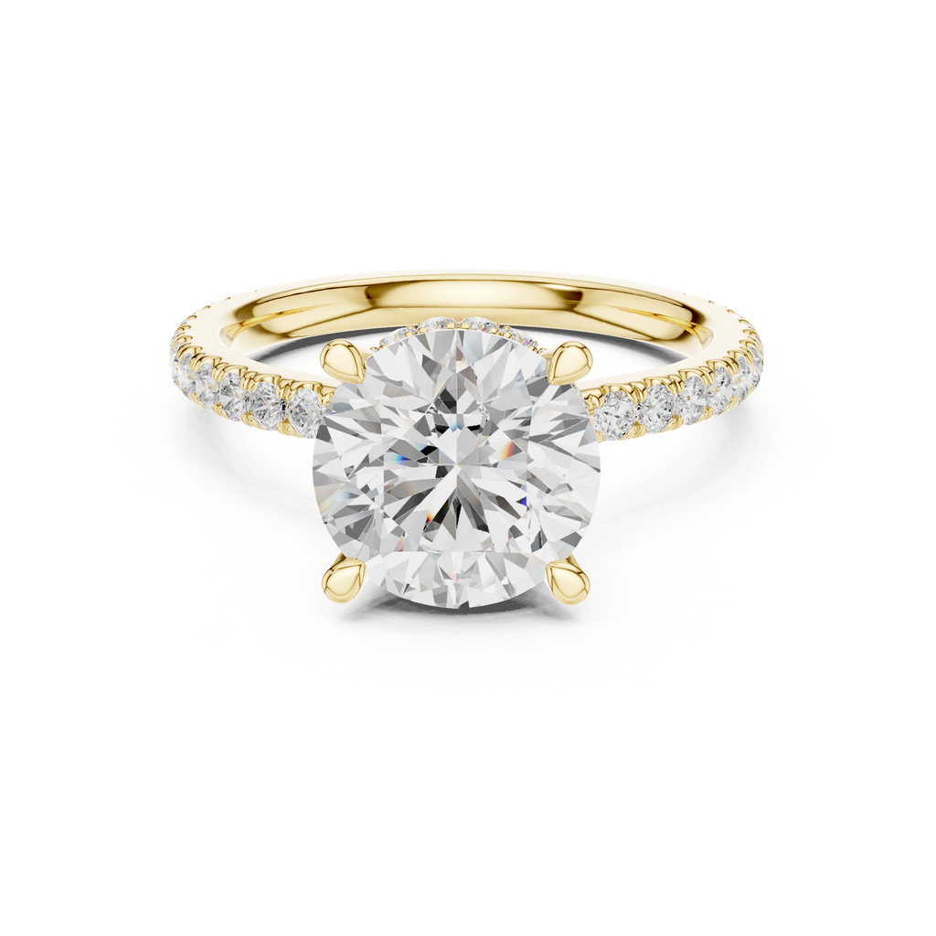 2.80 CT Round Brilliant Hidden Halo Diamond Engagement Ring with Pavé Band