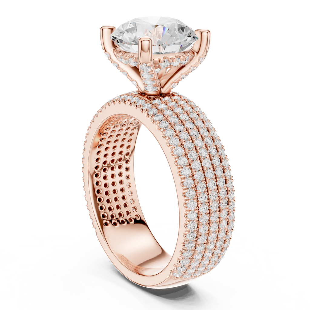 4.06 CT Round Brilliant Diamond Micro Pavé Engagement Ring with Wide Eternity Band