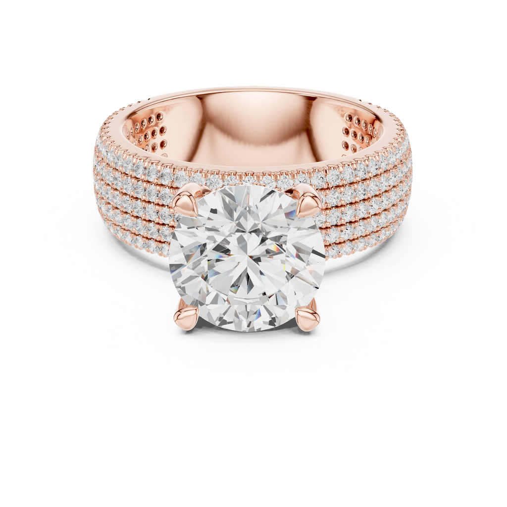4.06 CT Round Brilliant Diamond Micro Pavé Engagement Ring with Wide Eternity Band