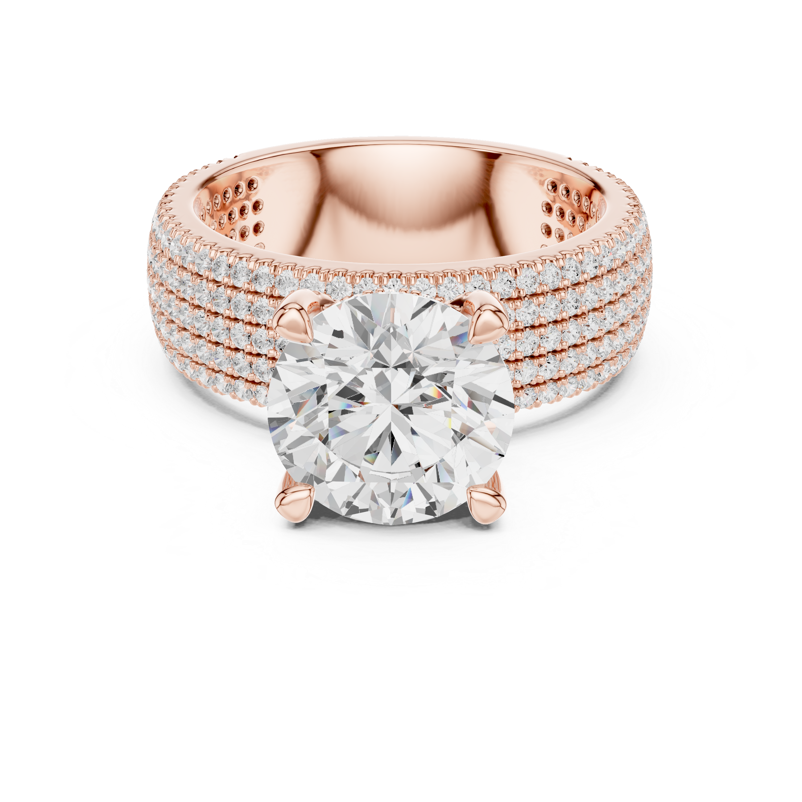 4.06 CT Round Brilliant Diamond Micro Pavé Engagement Ring with Wide Eternity Band
