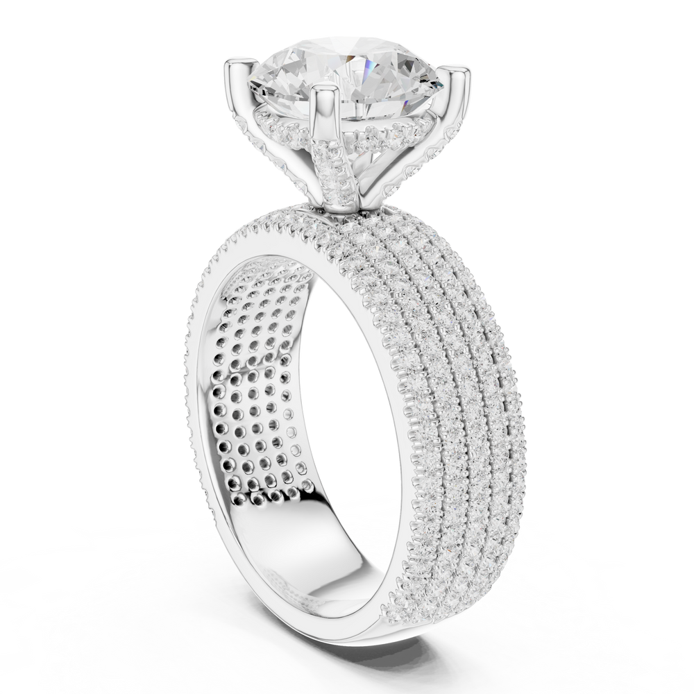 4.06 CT Round Brilliant Diamond Micro Pavé Engagement Ring with Wide Eternity Band