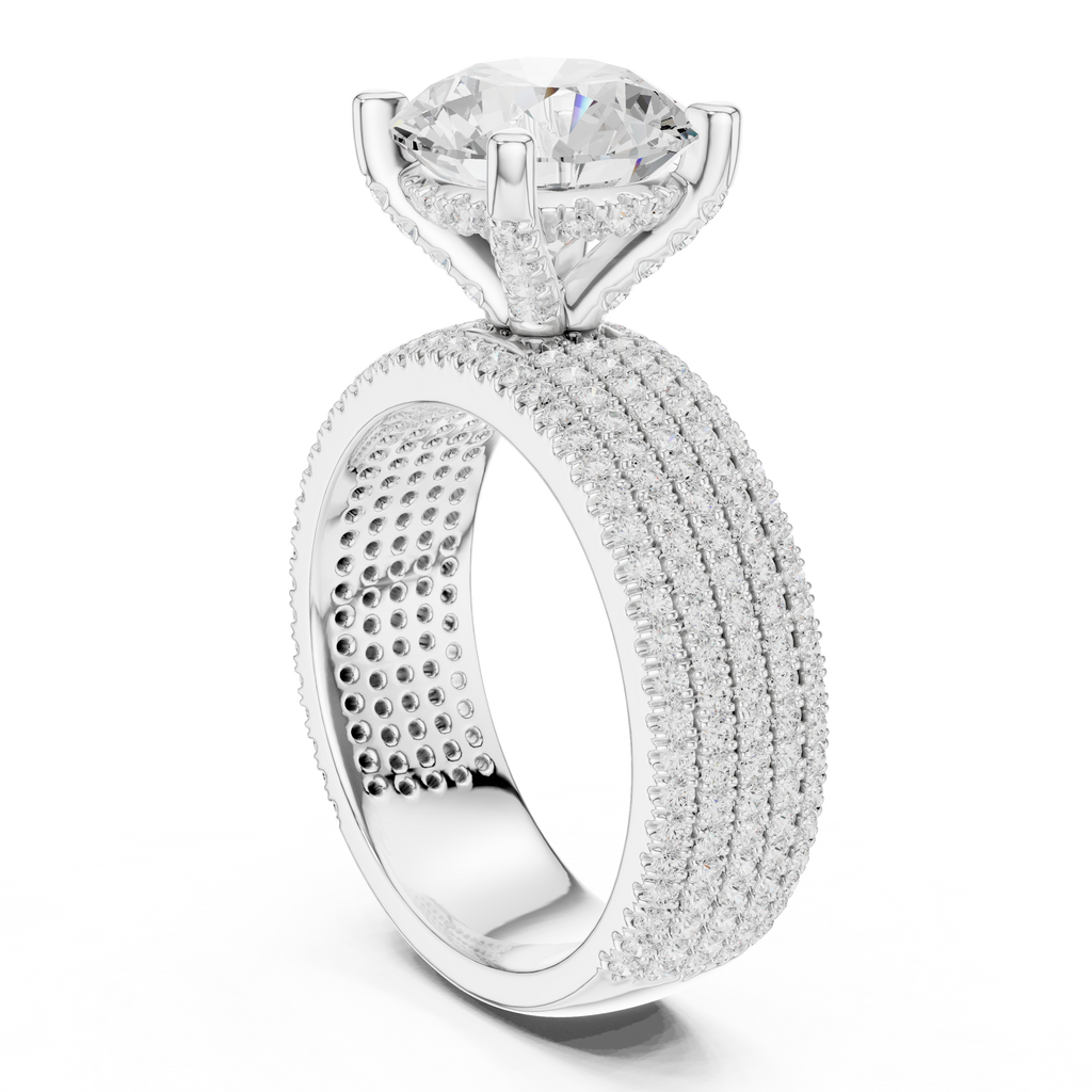 4.06 CT Round Brilliant Diamond Micro Pavé Engagement Ring with Wide Eternity Band