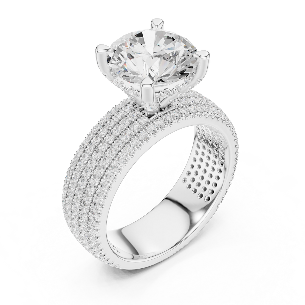 4.06 CT Round Brilliant Diamond Micro Pavé Engagement Ring with Wide Eternity Band