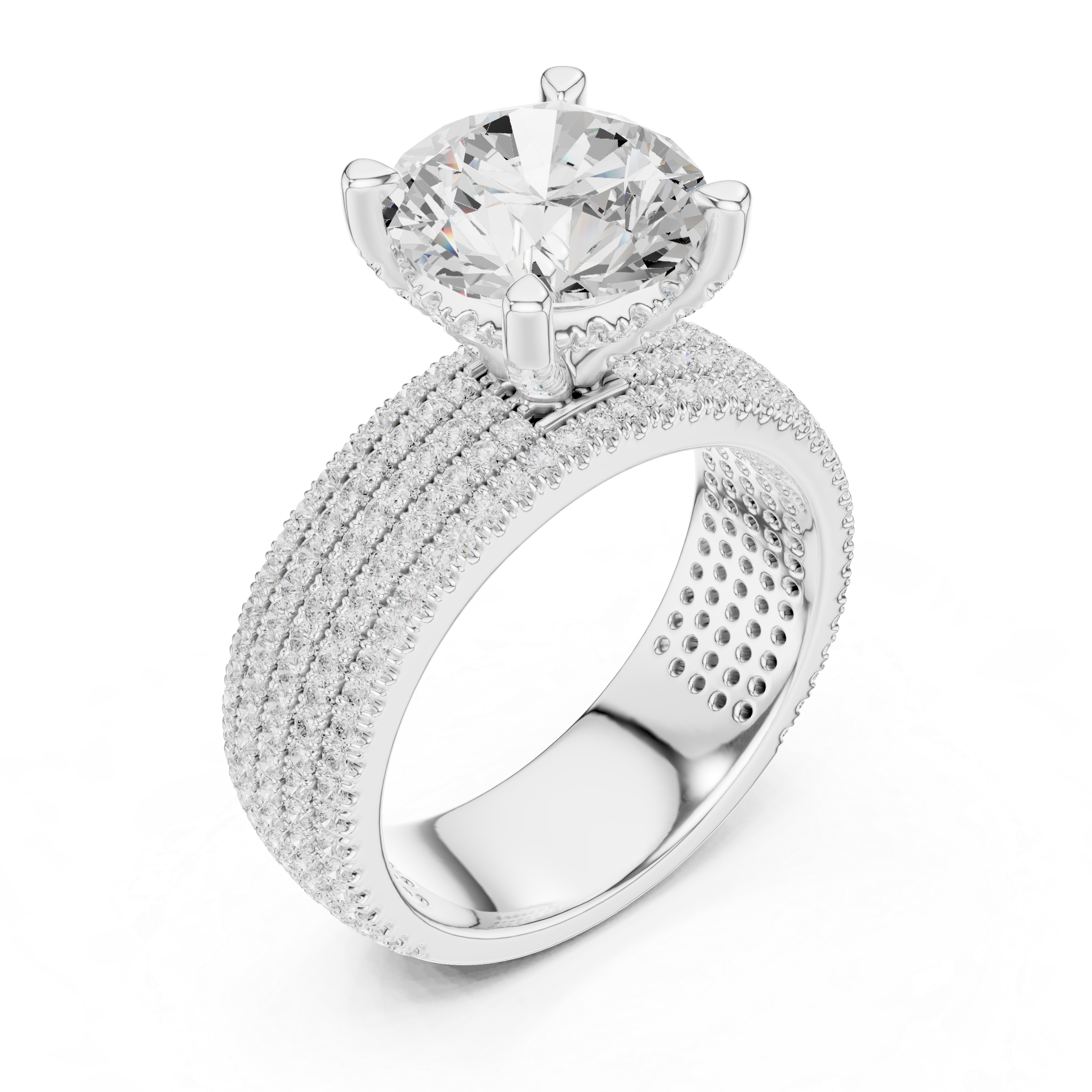 4.06 CT Round Brilliant Diamond Micro Pavé Engagement Ring with Wide Eternity Band