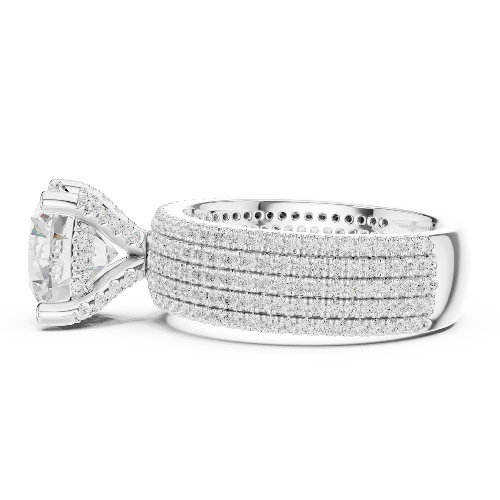 4.06 CT Round Brilliant Diamond Micro Pavé Engagement Ring with Wide Eternity Band