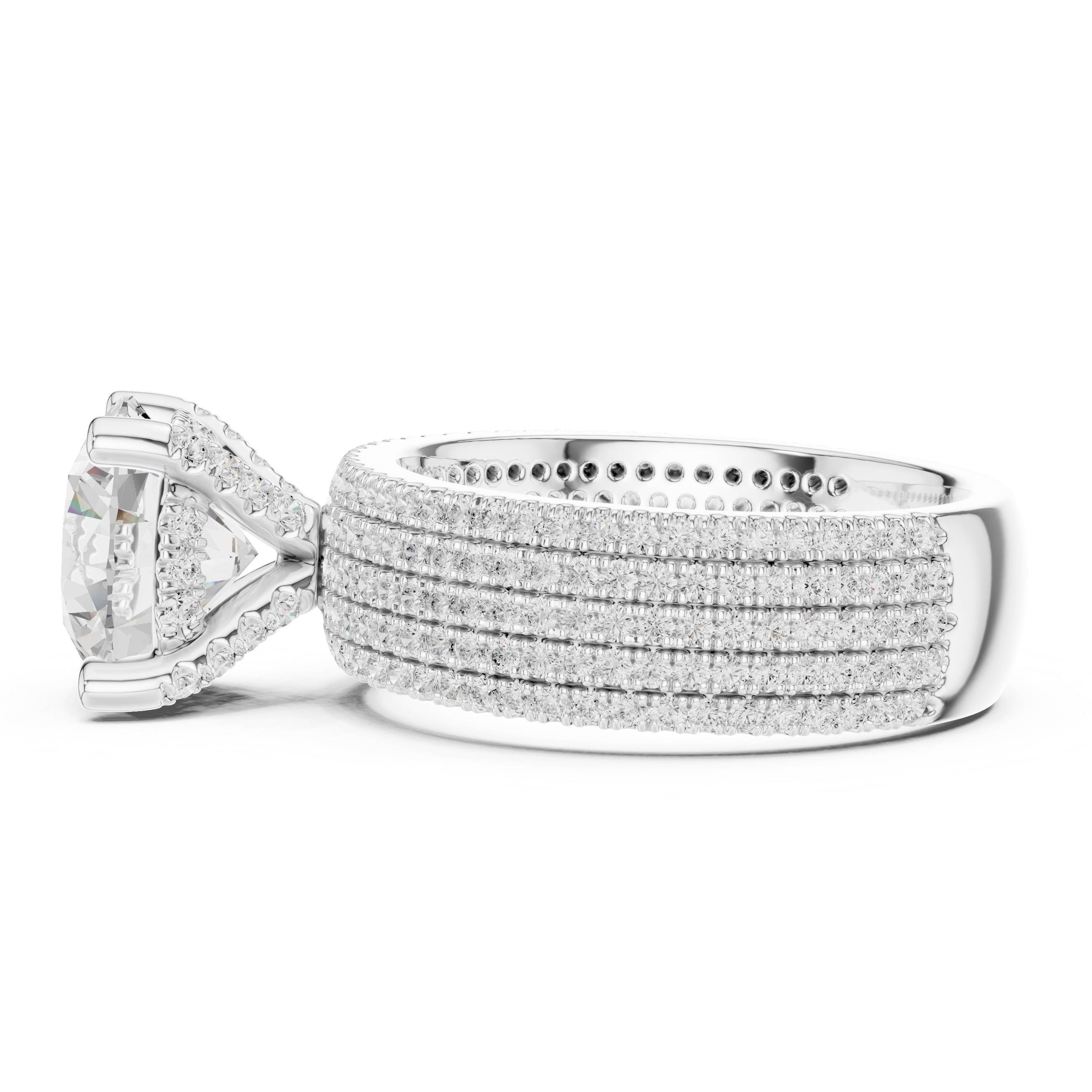 4.06 CT Round Brilliant Diamond Micro Pavé Engagement Ring with Wide Eternity Band