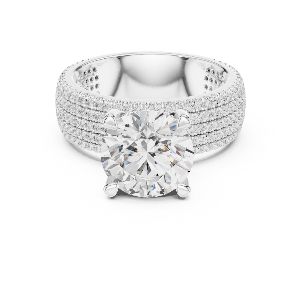 4.06 CT Round Brilliant Diamond Micro Pavé Engagement Ring with Wide Eternity Band