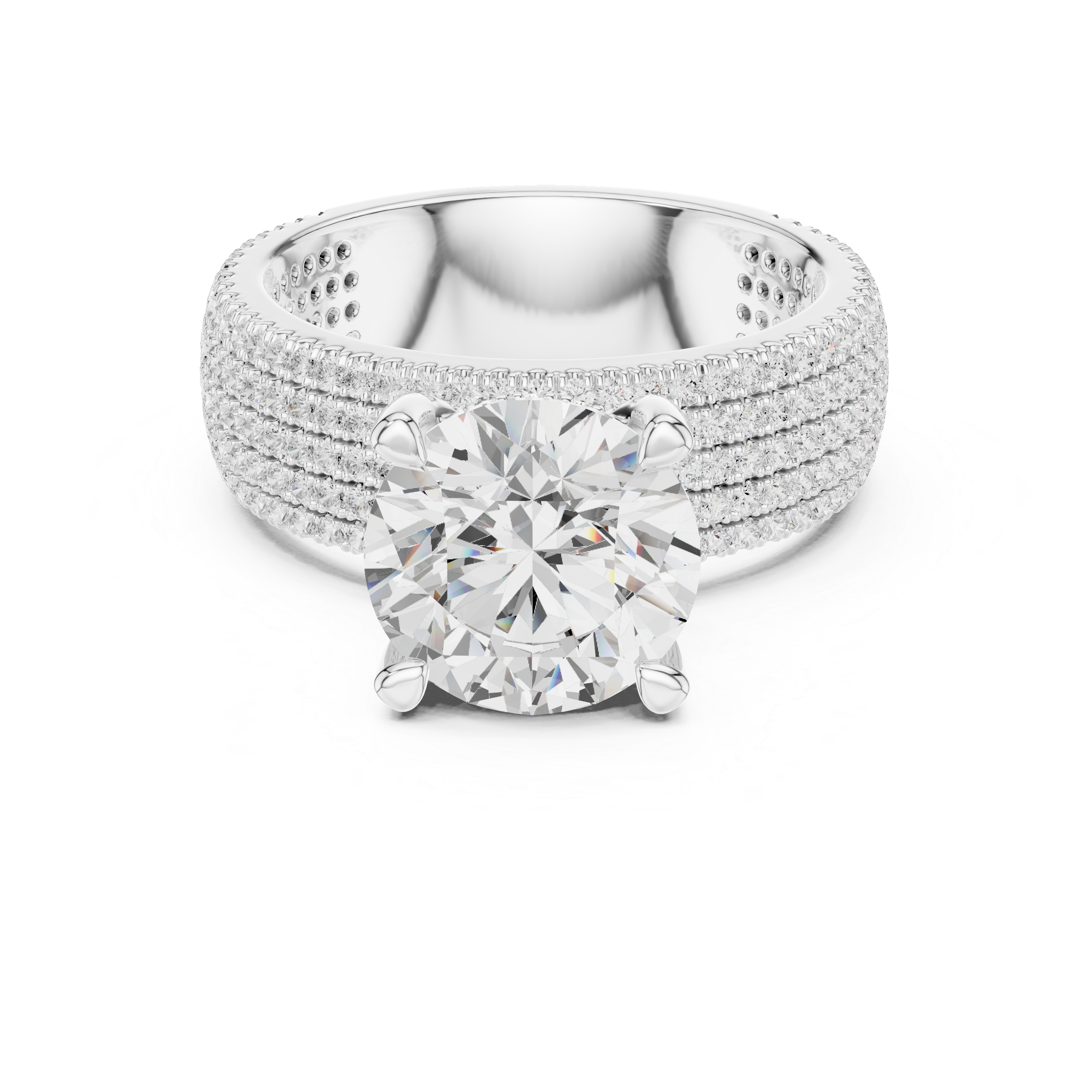 4.06 CT Round Brilliant Diamond Micro Pavé Engagement Ring with Wide Eternity Band