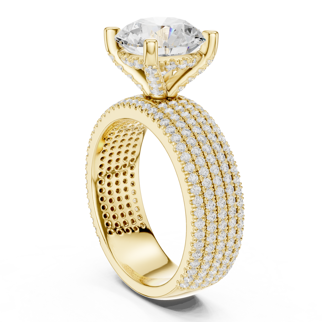 4.06 CT Round Brilliant Diamond Micro Pavé Engagement Ring with Wide Eternity Band