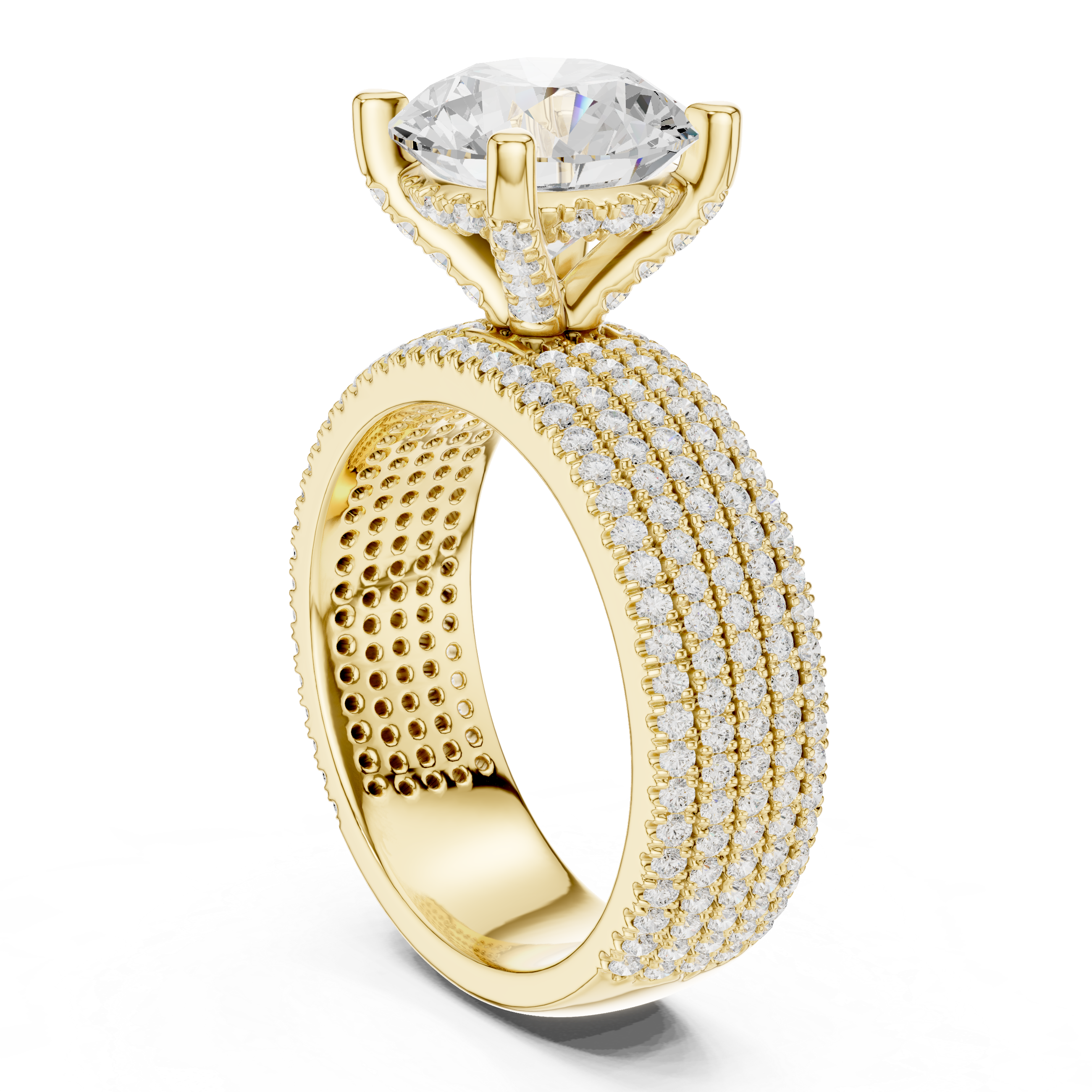 4.06 CT Round Brilliant Diamond Micro Pavé Engagement Ring with Wide Eternity Band