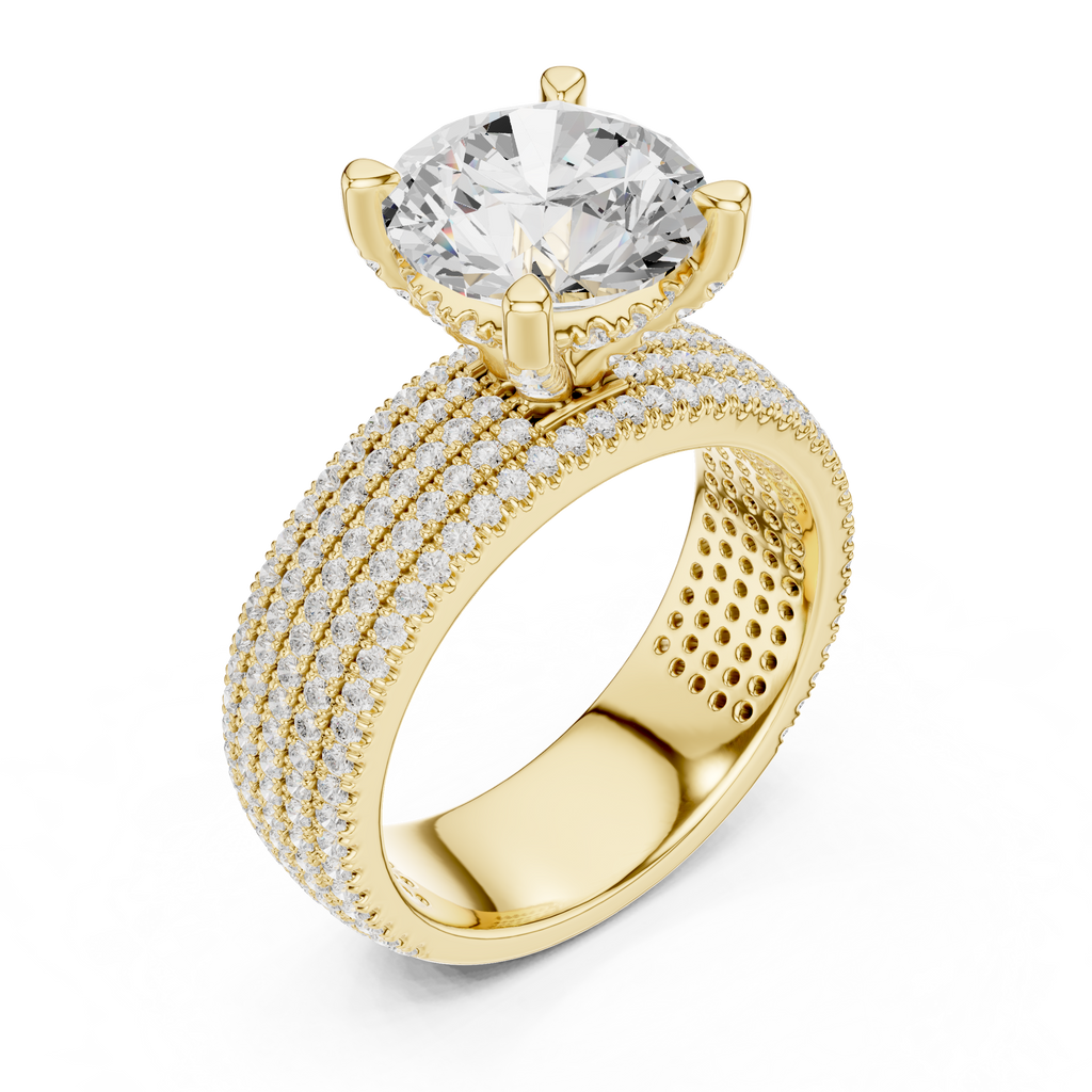 4.06 CT Round Brilliant Diamond Micro Pavé Engagement Ring with Wide Eternity Band