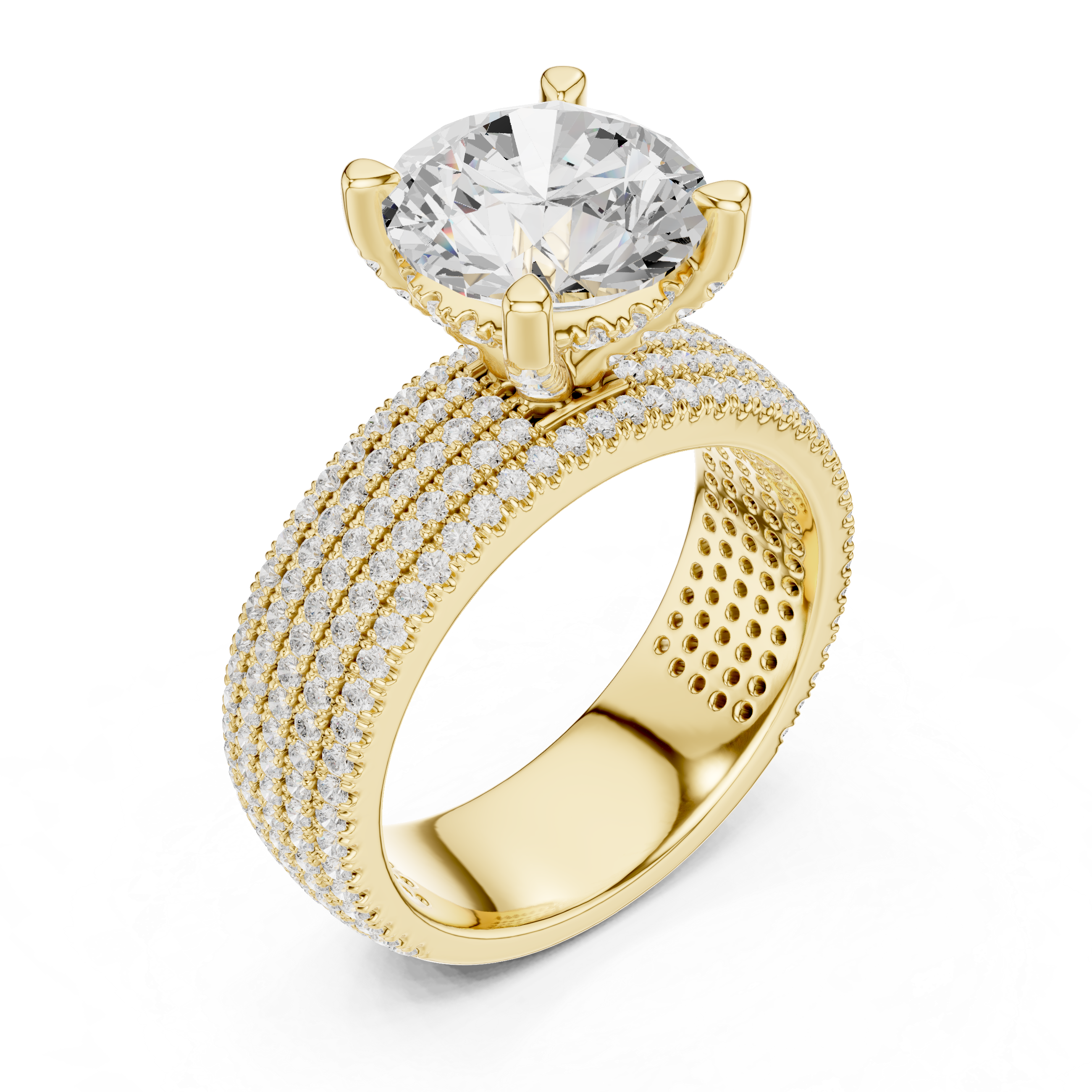4.06 CT Round Brilliant Diamond Micro Pavé Engagement Ring with Wide Eternity Band