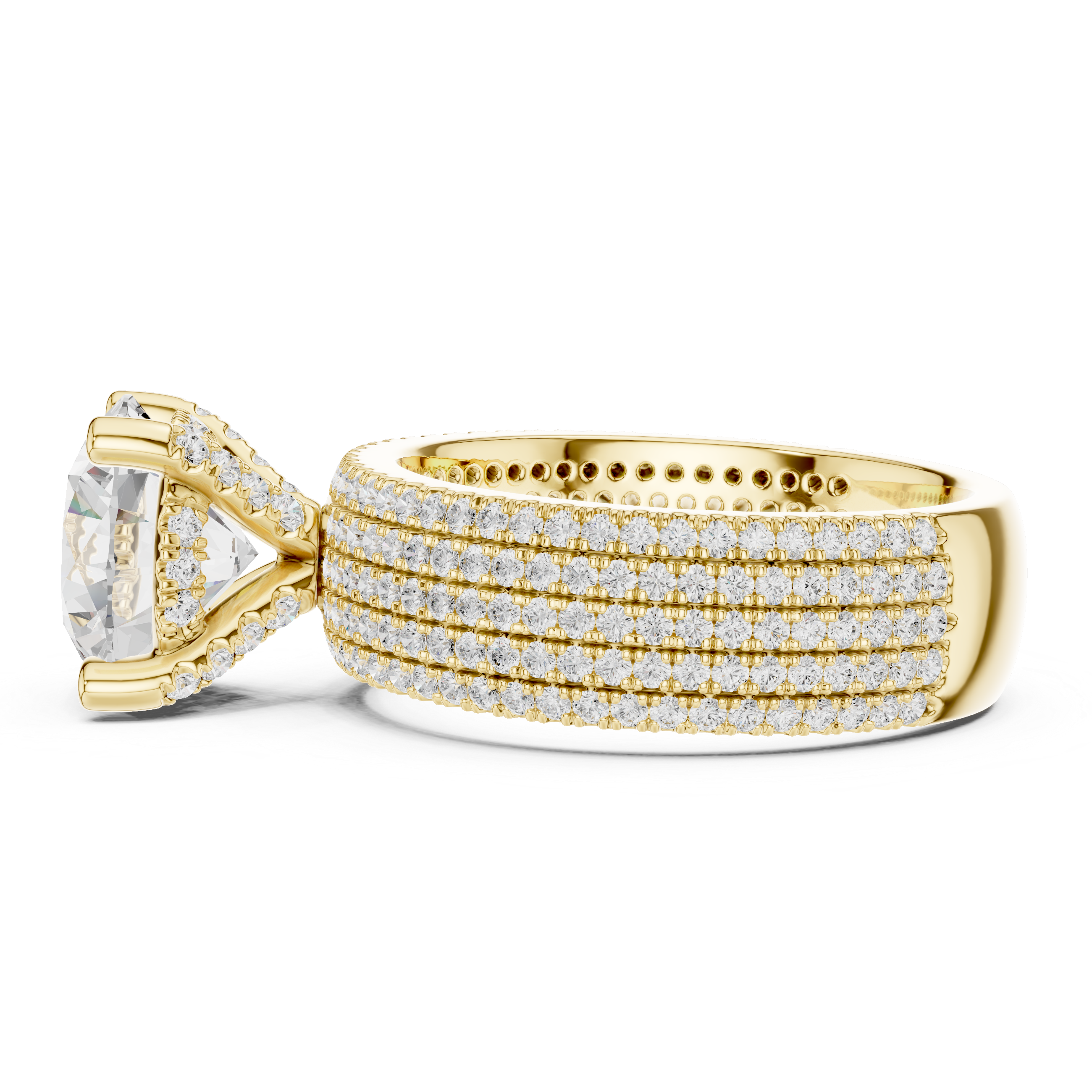 4.06 CT Round Brilliant Diamond Micro Pavé Engagement Ring with Wide Eternity Band