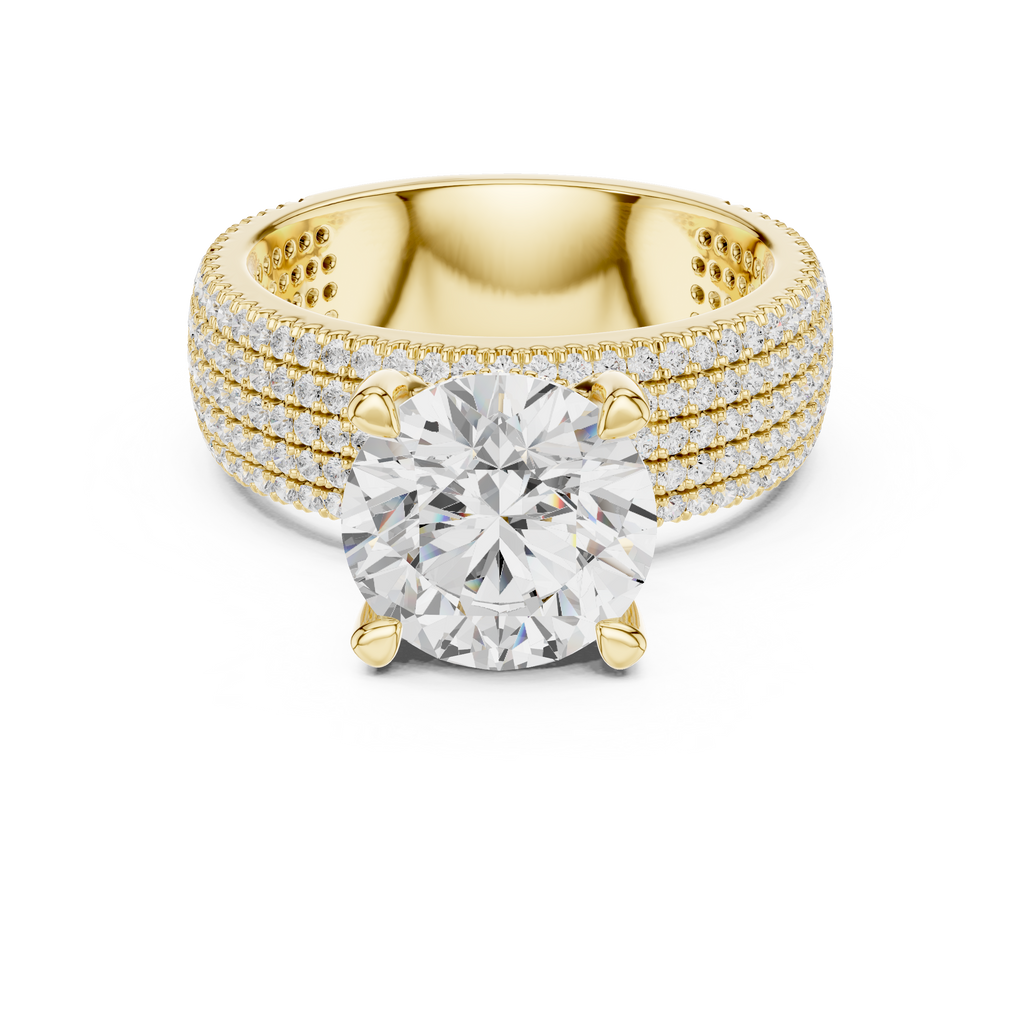 4.06 CT Round Brilliant Diamond Micro Pavé Engagement Ring with Wide Eternity Band