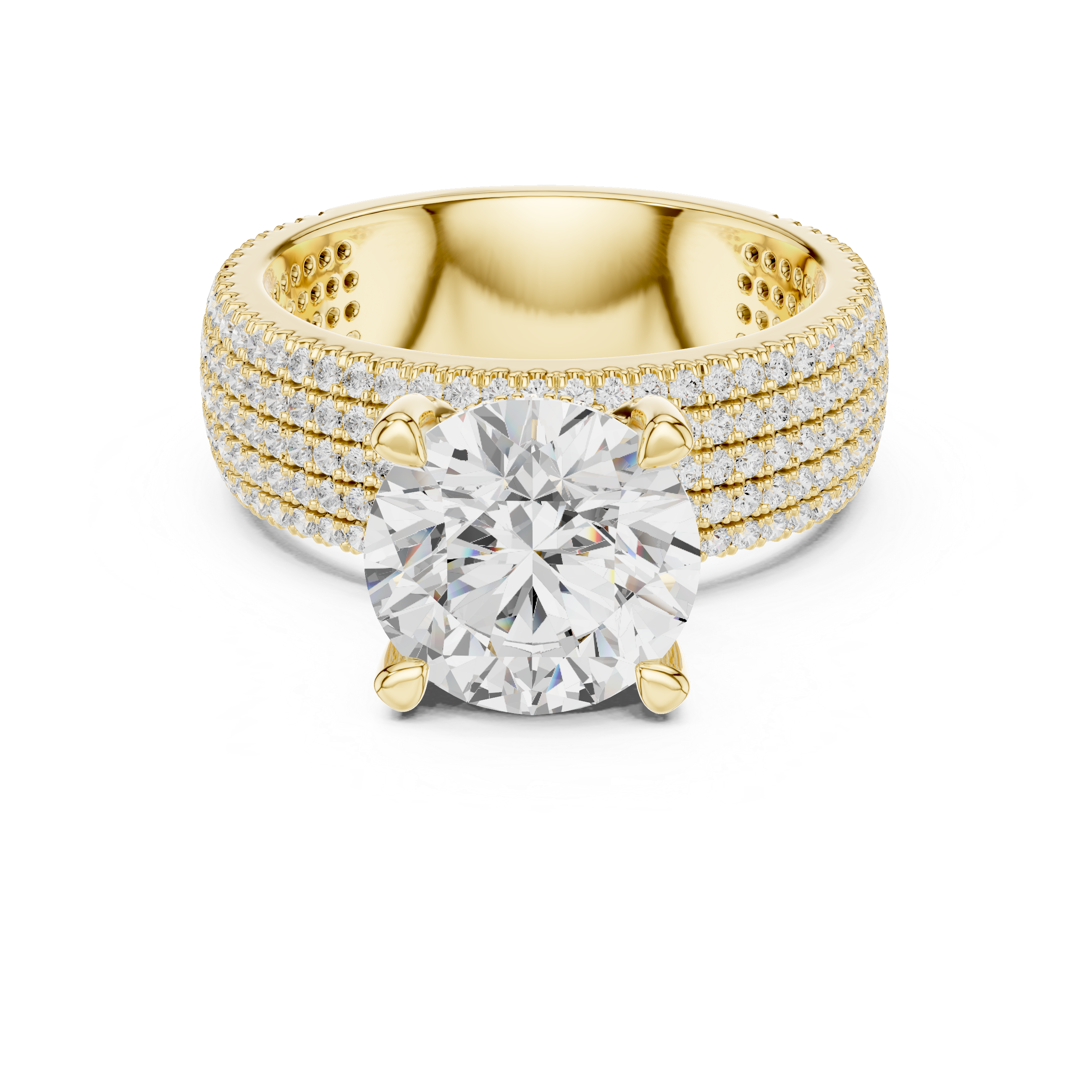 4.06 CT Round Brilliant Diamond Micro Pavé Engagement Ring with Wide Eternity Band