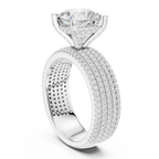 3.81 CT Cushion Cut Diamond Micro Pavé Engagement Ring with Wide Diamond Band