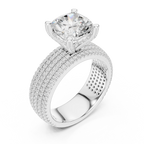3.81 CT Cushion Cut Diamond Micro Pavé Engagement Ring with Wide Diamond Band