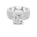 3.81 CT Cushion Cut Diamond Micro Pavé Engagement Ring with Wide Diamond Band