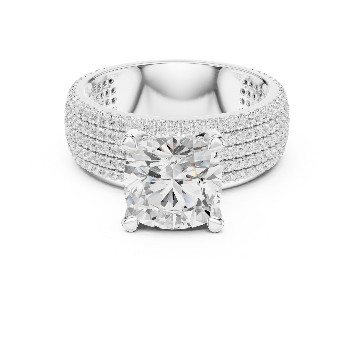 Cushion Cut Diamond Micro Pavé Engagement Ring with Wide Diamond Band — Jewelix Atelier