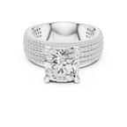 3.81 CT Cushion Cut Diamond Micro Pavé Engagement Ring with Wide Diamond Band