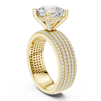 3.81 CT Cushion Cut Diamond Micro Pavé Engagement Ring with Wide Diamond Band