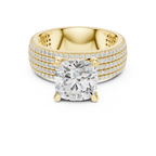 3.81 CT Cushion Cut Diamond Micro Pavé Engagement Ring with Wide Diamond Band