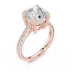 9.00 MM Cushion Cut Diamond Cathedral Engagement Ring with Pavé Band