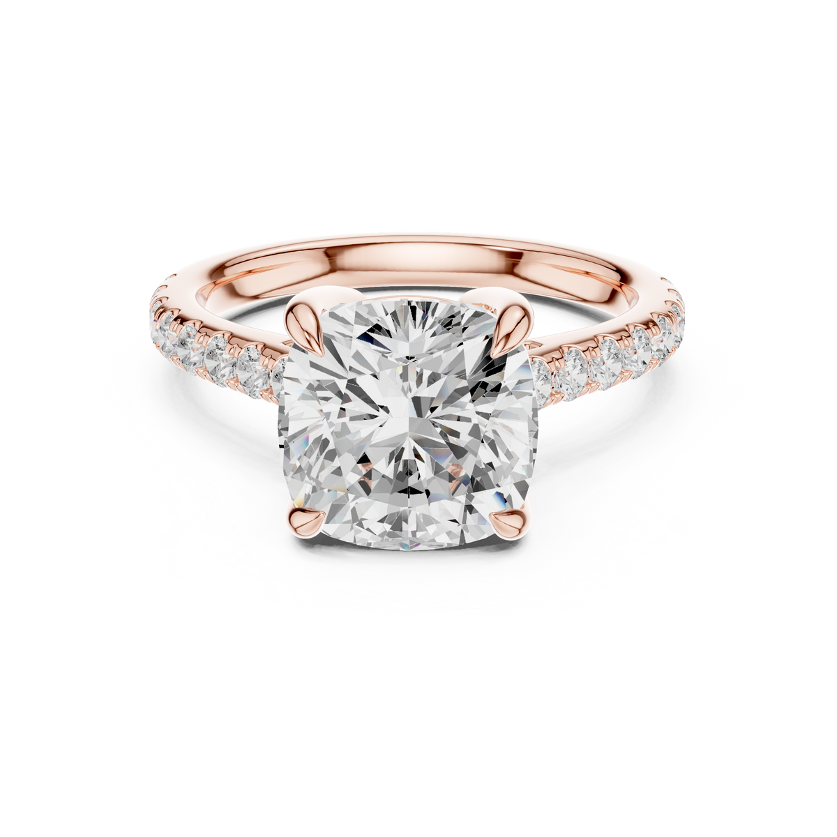 Cushion Cut Diamond Cathedral Engagement Ring with Pavé Band – view 5 of 12, lab grown diamond band | Jewelix Atelier