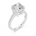 9.00 MM Cushion Cut Diamond Cathedral Engagement Ring with Pavé Band