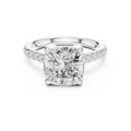 9.00 MM Cushion Cut Diamond Cathedral Engagement Ring with Pavé Band
