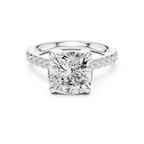 9.00 MM Cushion Cut Diamond Cathedral Engagement Ring with Pavé Band