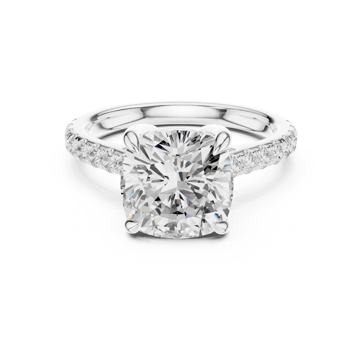 Cushion Cut Diamond Cathedral Engagement Ring with Pavé Band — Jewelix Atelier