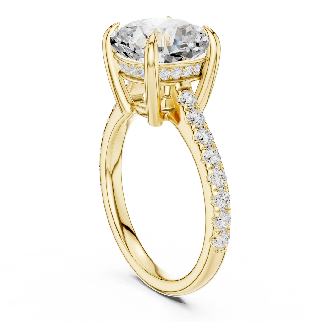 9.00 MM Cushion Cut Diamond Cathedral Engagement Ring with Pavé Band
