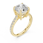 9.00 MM Cushion Cut Diamond Cathedral Engagement Ring with Pavé Band