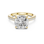 9.00 MM Cushion Cut Diamond Cathedral Engagement Ring with Pavé Band