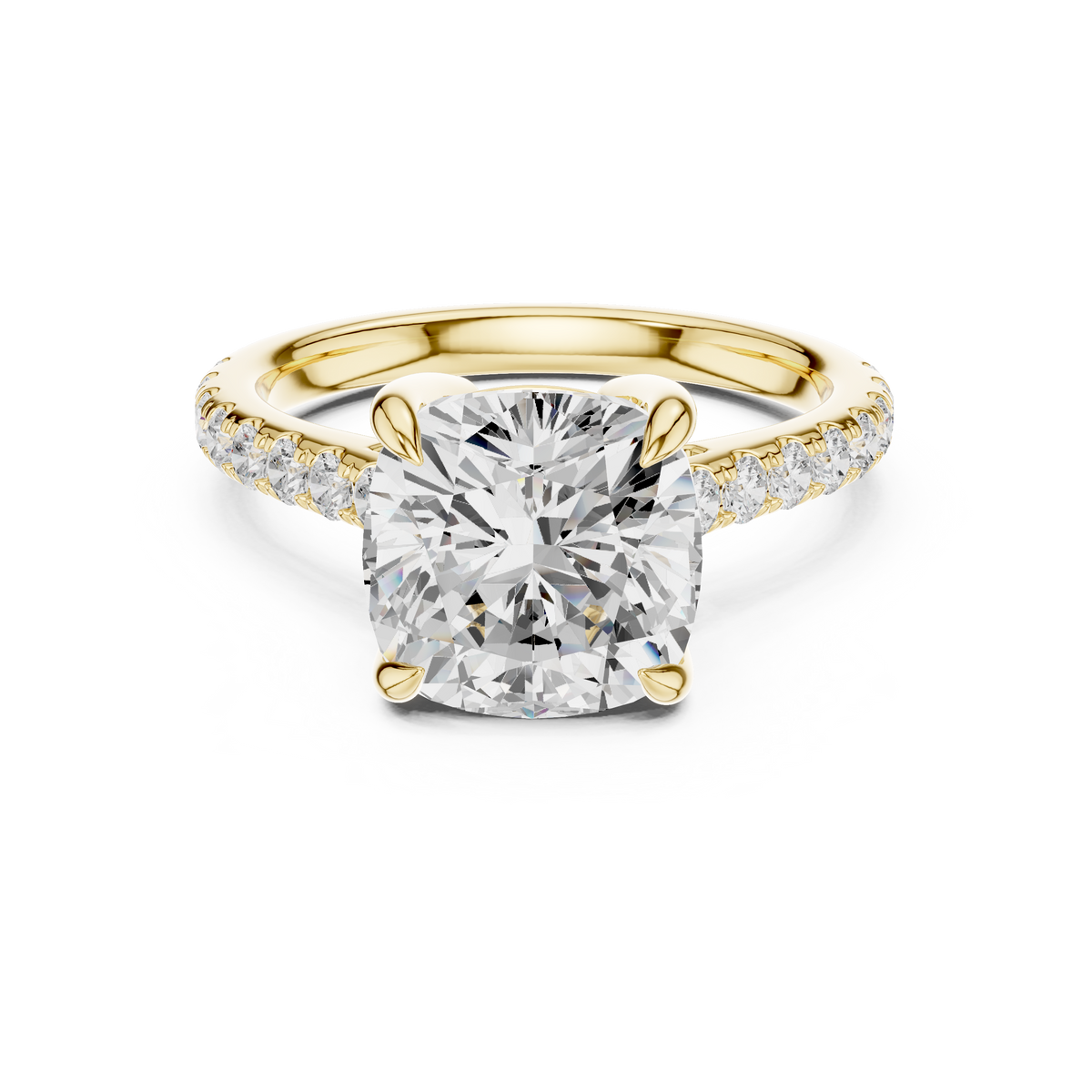 Cushion Cut Diamond Cathedral Engagement Ring with Pavé Band – view 9 of 12, lab grown diamond band | Jewelix Atelier