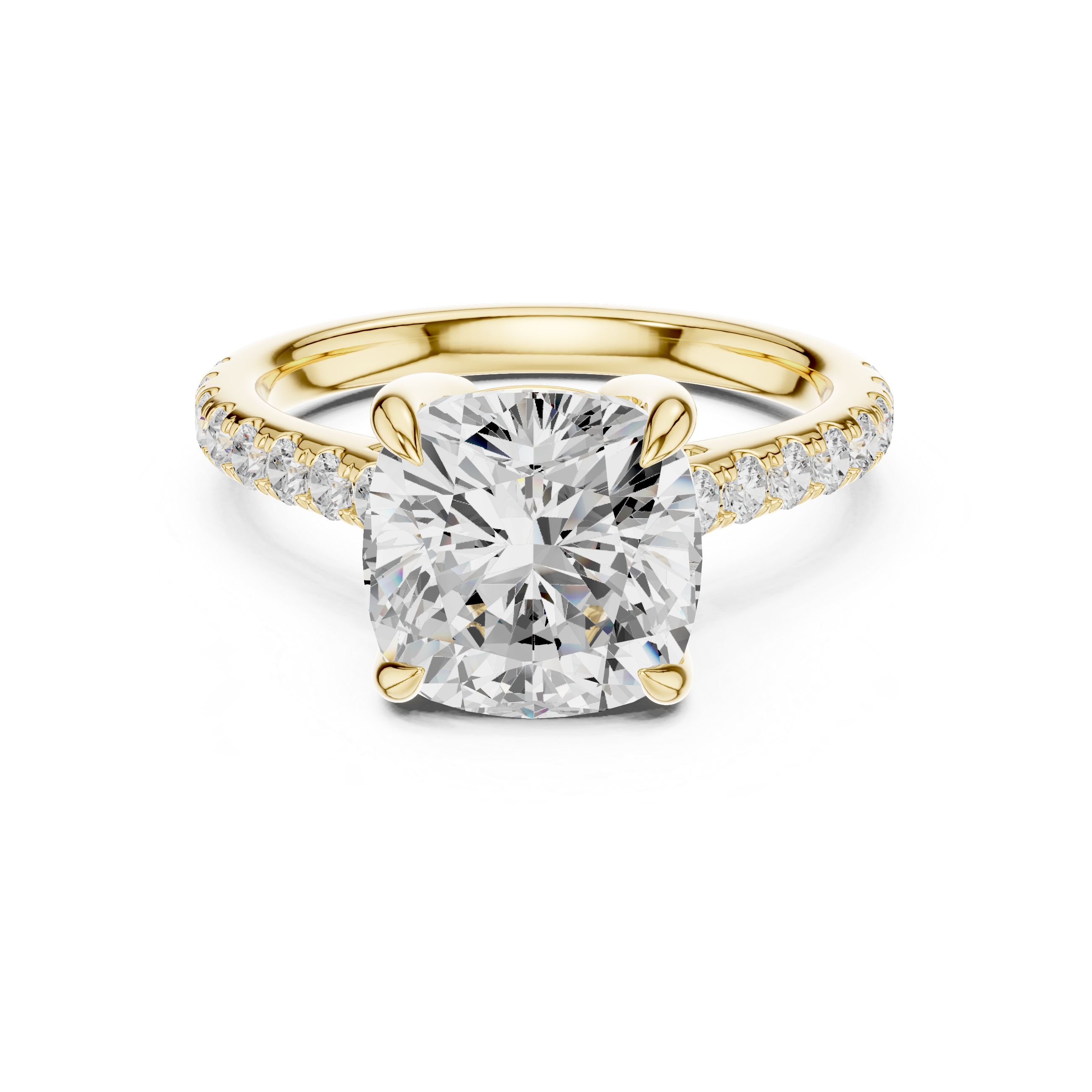 9.00 MM Cushion Cut Diamond Cathedral Engagement Ring with Pavé Band