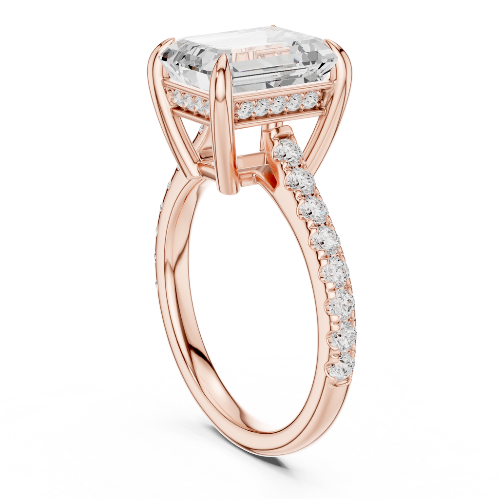 10.00×8.00 MM Emerald Cut Diamond Cathedral Engagement Ring with Pavé Band