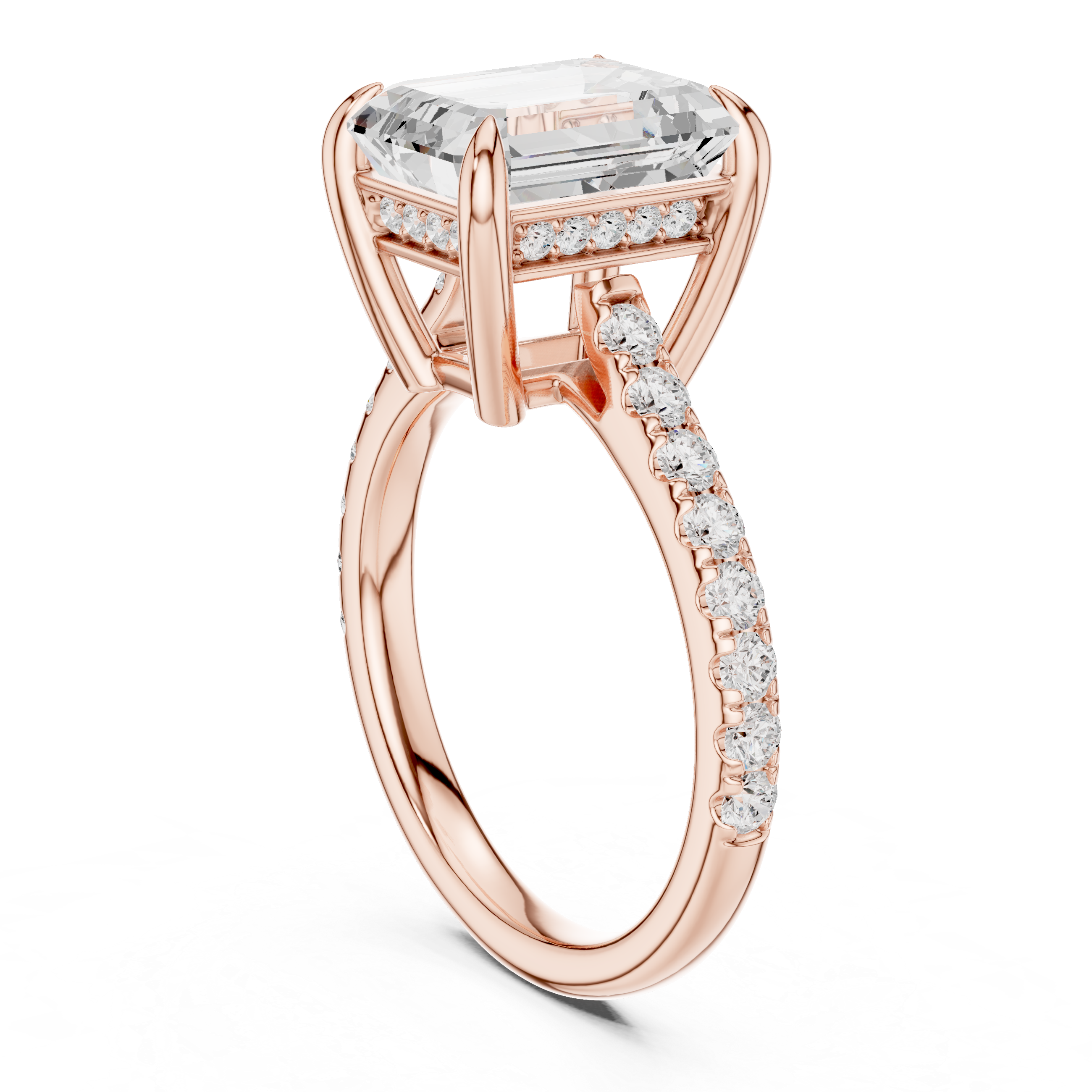 10.00×8.00 MM Emerald Cut Diamond Cathedral Engagement Ring with Pavé Band