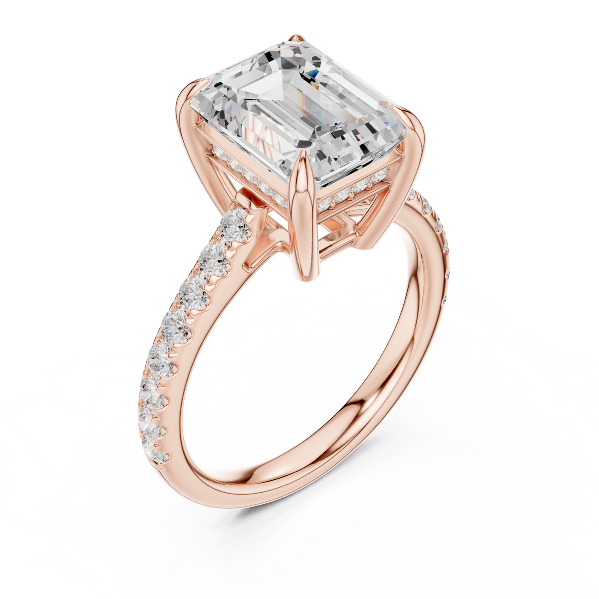 Emerald Cut Diamond Cathedral Engagement Ring with Pavé Band – view 7 of 12, lab grown diamond band | Jewelix Atelier