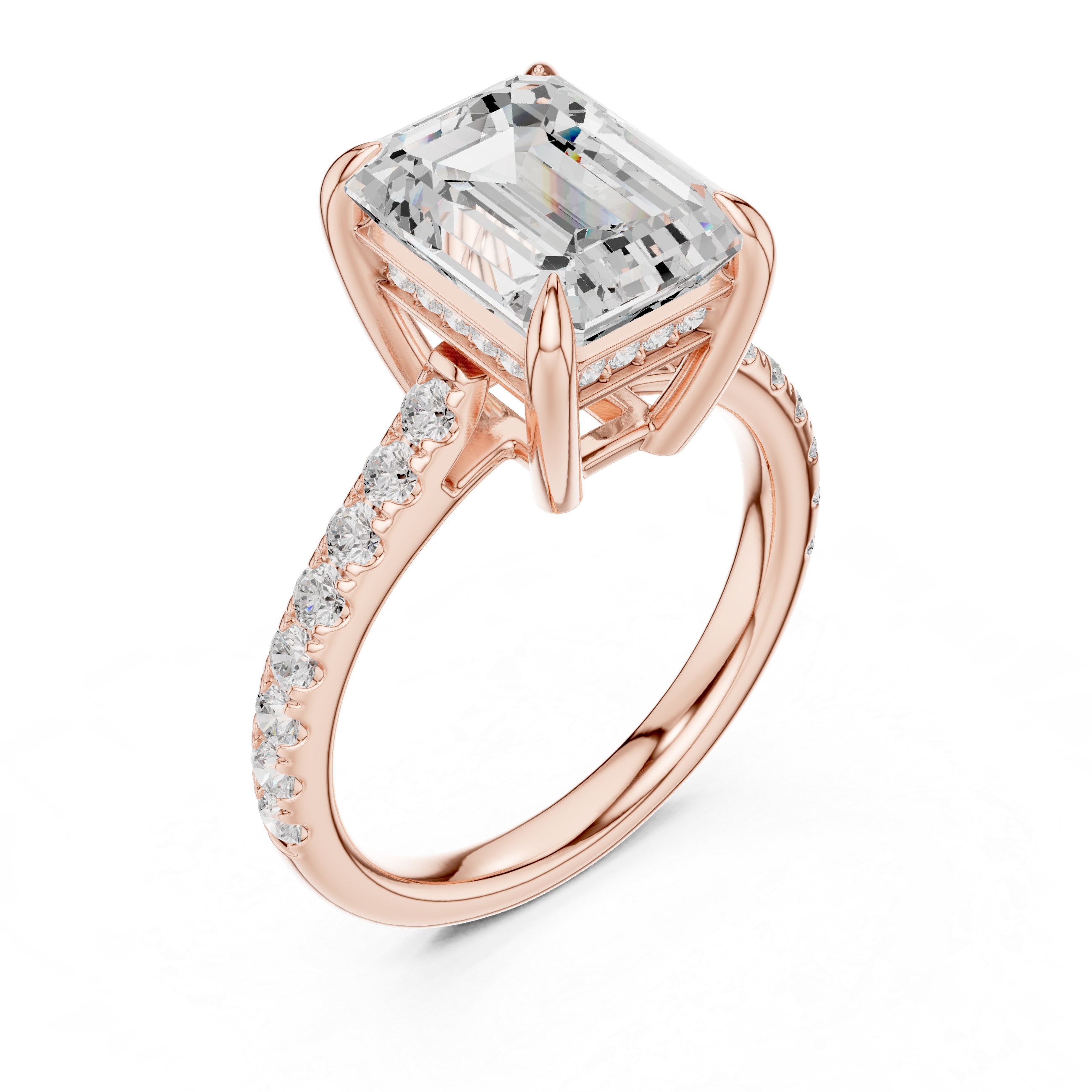 10.00×8.00 MM Emerald Cut Diamond Cathedral Engagement Ring with Pavé Band