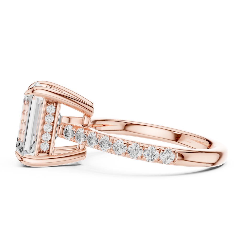 10.00×8.00 MM Emerald Cut Diamond Cathedral Engagement Ring with Pavé Band