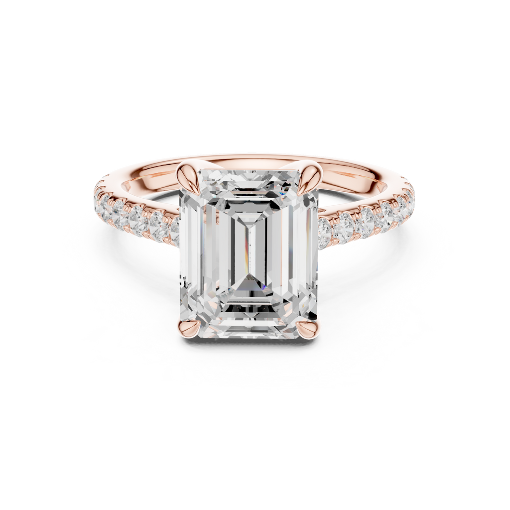 10.00×8.00 MM Emerald Cut Diamond Cathedral Engagement Ring with Pavé Band