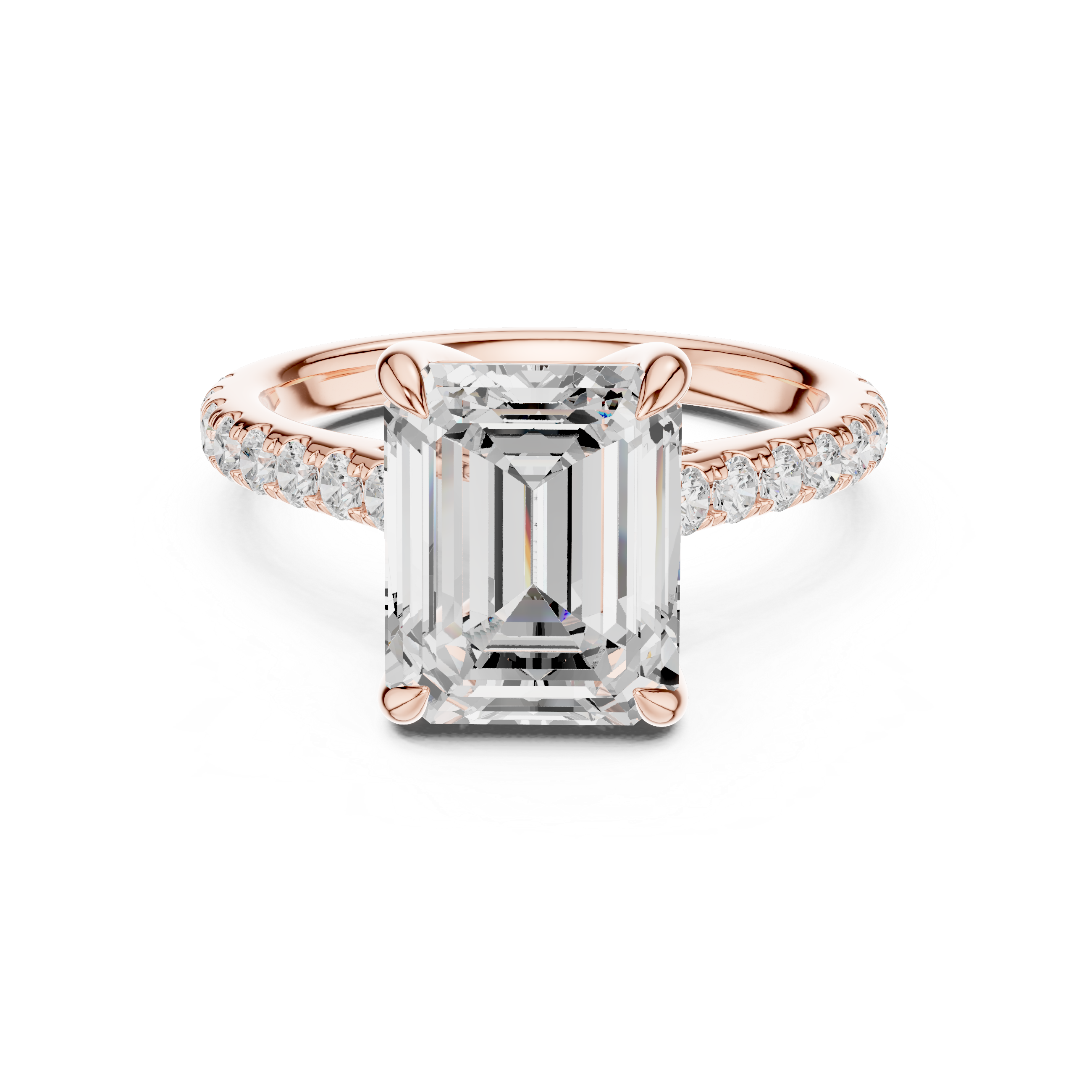 10.00×8.00 MM Emerald Cut Diamond Cathedral Engagement Ring with Pavé Band