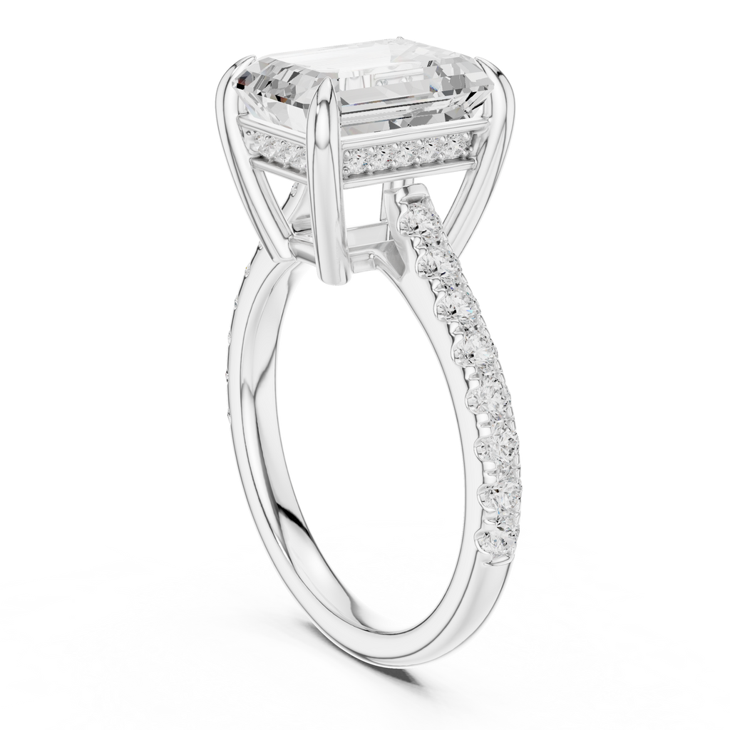 10.00×8.00 MM Emerald Cut Diamond Cathedral Engagement Ring with Pavé Band