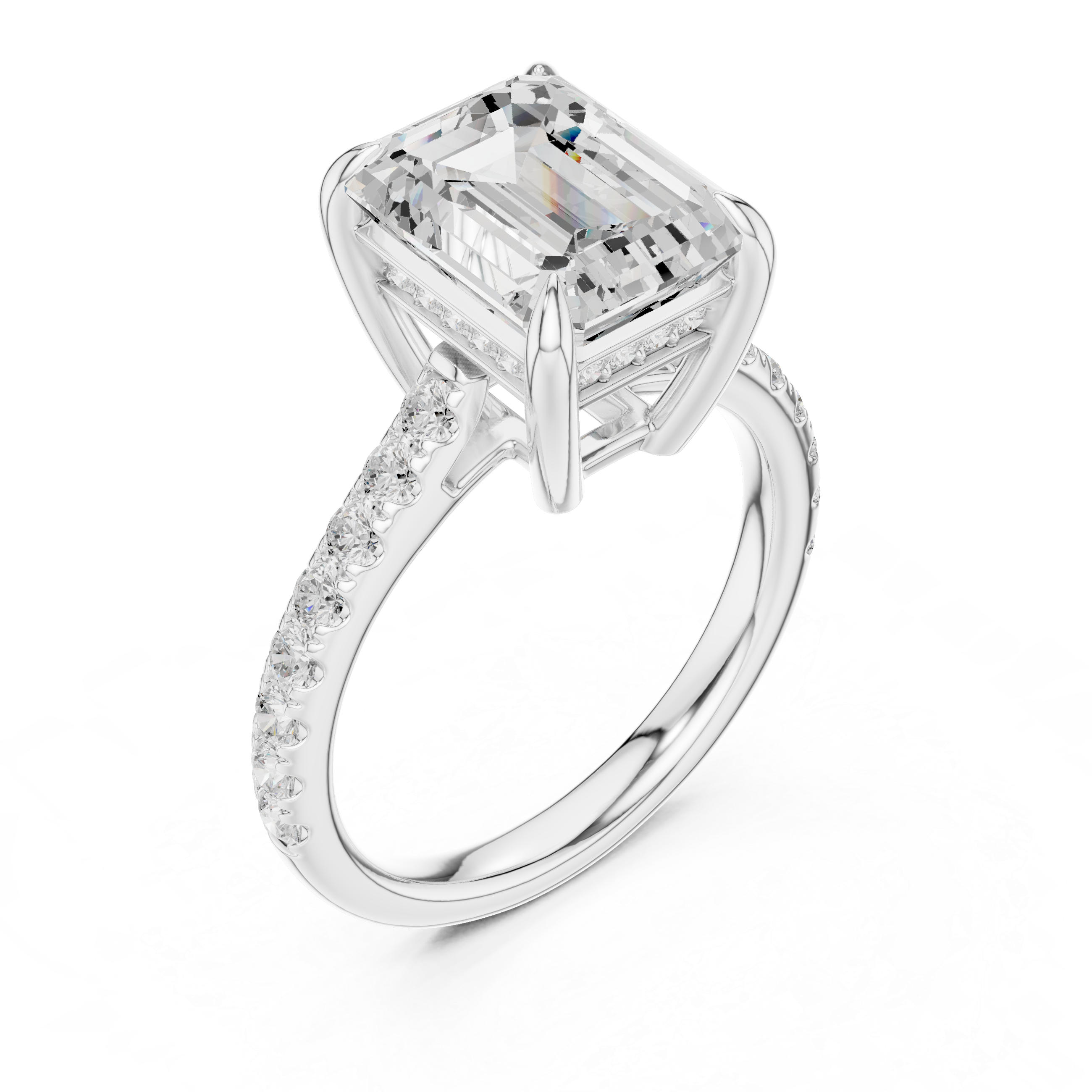 10.00×8.00 MM Emerald Cut Diamond Cathedral Engagement Ring with Pavé Band